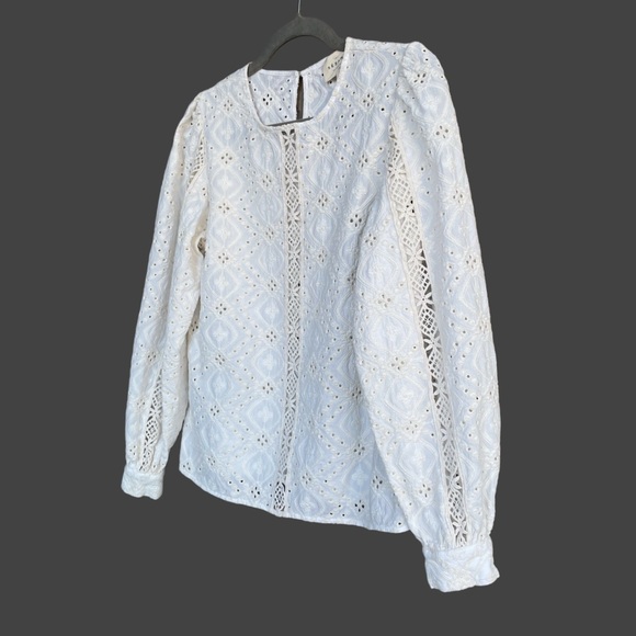 SEZANE White Ecru Floral Eyelet Embroidered Lace Cotton Scarlett Blouse Top - Picture 17 of 17